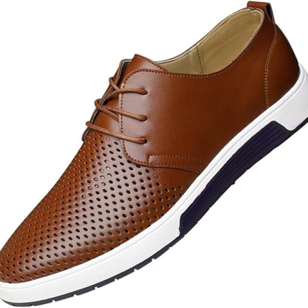 Santimon Men's US 8, 11 Brown Casual Derby Shoes Breathable Non Slip Sneakers